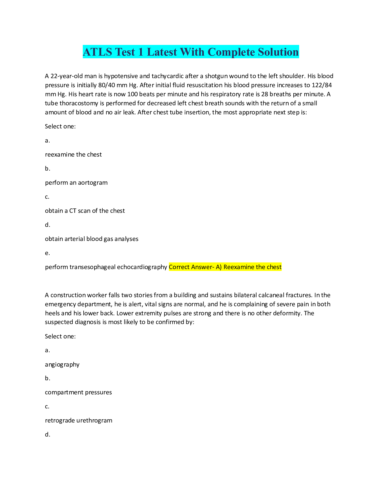 Preview image for ATLS Test 1 Latest With Complete Solution